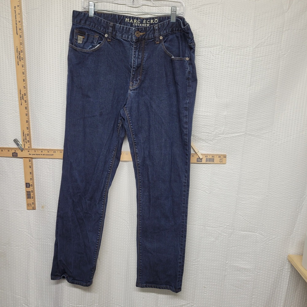 Marc Ecko Cut & Sew Mens Dark Wash Straight Leg Denim Jeans 36x30